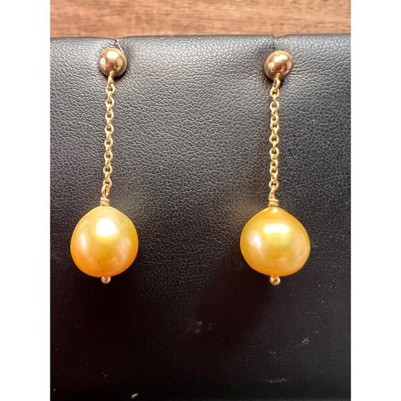 14k yellow gold South Seas Pearl dangle earrings - Picture 13 of 14